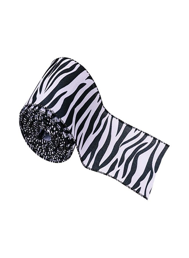 GSHLLO 5m 2.5 Inch Wide Zebra Printed Ribbon Animal Pattern Ribbon Black White Wired Edge Ribbon Christmas Ribbon Gift Wrap Ribbon Holiday Festival Ribbon for Party Decoration